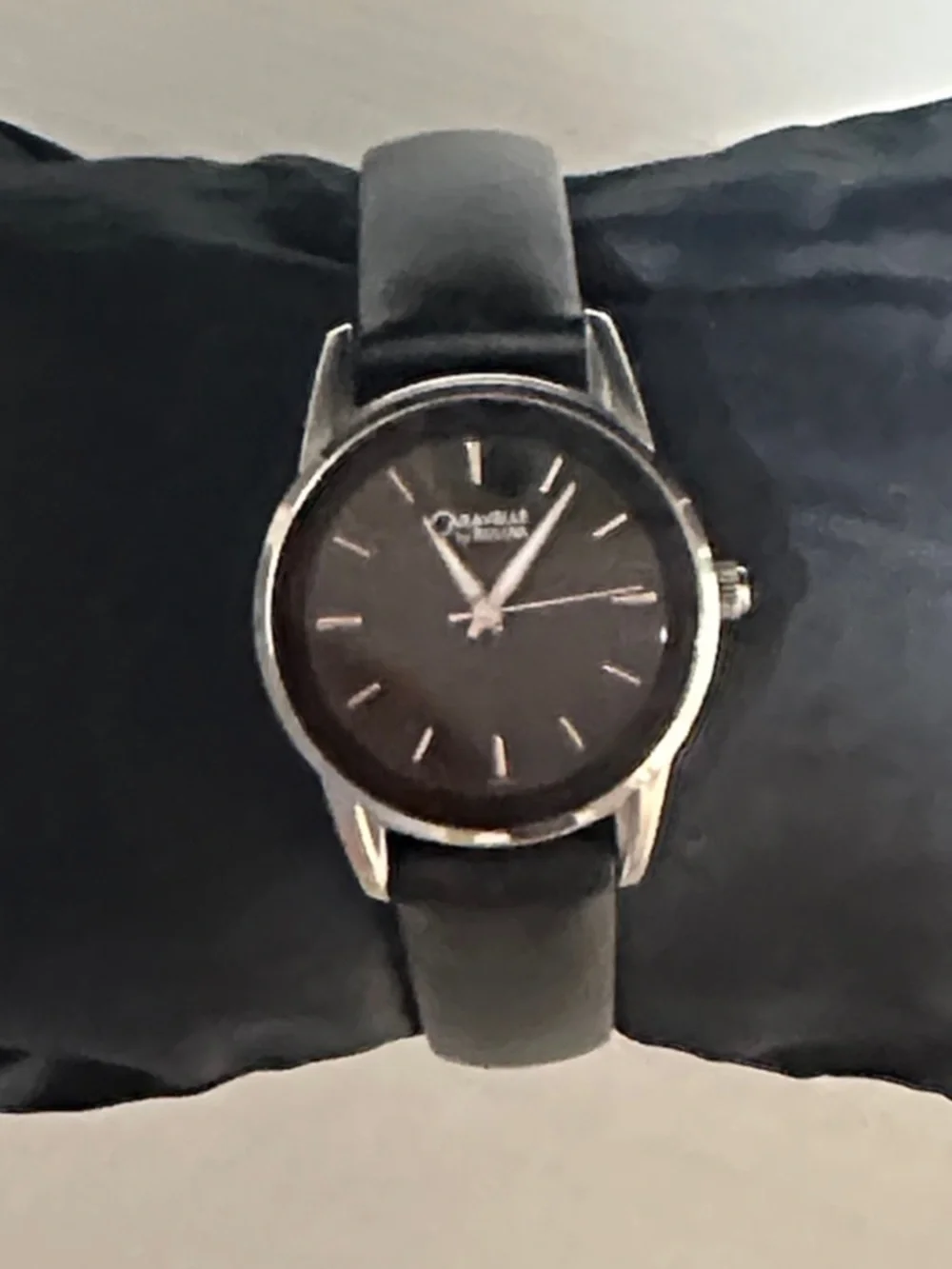 Bulova Black Dial and Black Leather Strap Women's Watch
